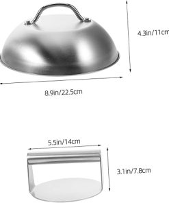Unomor 304 Stainless Steel Burger Press Pot Cover Set Grill Accessories for BBQ Basting Cover for Outdoor Cooking 2