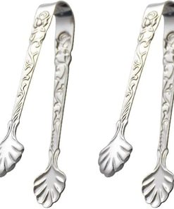 BBQ 2Pcs Stainless Steel Ice Cube Clip Ice Tong Bread Food BBQ Clip Barbecue Clip Ice Clamp Tool Bar Kitchen Accessories(Silver) 2