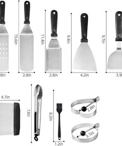 12 Pcs Flat Top Grill Accessories, Griddle Accessories Kit with Griddle Spatula, Scraper, Tongs and Egg Rings, Stainless Steel Griddle Tools Set for Outdoor BBQ and Camping 2