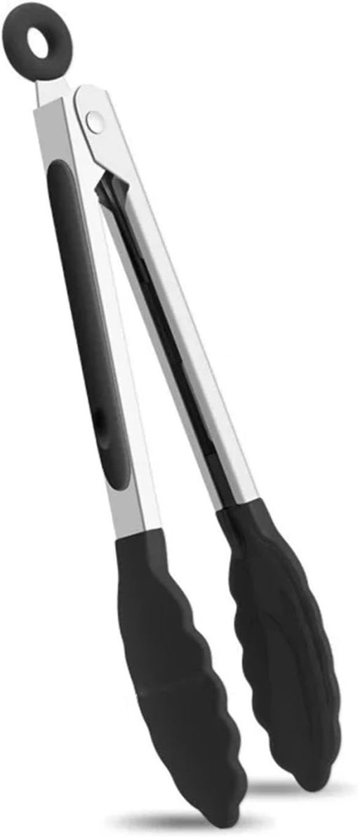 BBQ Tongs, BBQ High Temperature Resistant Nylon Food Clip Stainless Steel Bread Clip BBQ Clip Outdoor Cooking Accessories(7-inch Trumpet - bla)