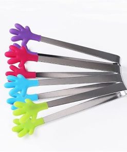 Hand Shape Removable Food Tong Non-Slip Stainless Steel Handle Tongs BBQ Clips Kitchen Tools Accessories(Orange) 2