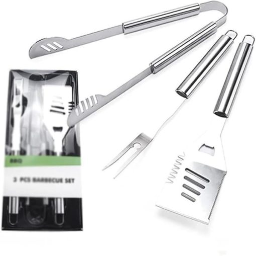 3 Piece Stainless Steel BBQ Grill Tool Set BBQ Accessories Spatula Fork Pliers BBQ Utensils Outdoor BBQ Tools - Image 2