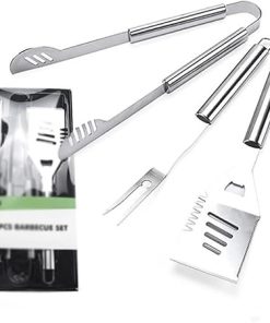 3 Piece Stainless Steel BBQ Grill Tool Set BBQ Accessories Spatula Fork Pliers BBQ Utensils Outdoor BBQ Tools 2