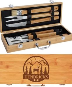 Personalized BBQ Set, BBQ Grilling Set with 10 Tools, Engraved Grill Set, Custom BBQ Set Best Gift for Dad, Husband, Best for Camping