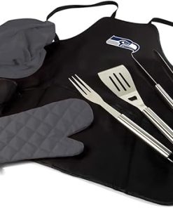 Picnic TIME BBQ Apron Tote Pro Grill Set, (Black with Gray Accents)