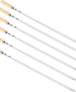 VOSAREA 6Pcs Barbecue Skewers with Solid Handle Durable Roasting Sticks for Grilling Bbq Tools for Outdoor Camping and Picnic