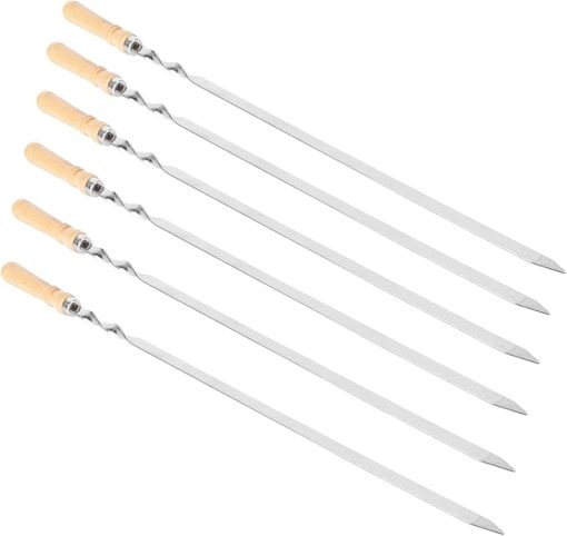 VOSAREA 6Pcs Barbecue Skewers with Solid Handle Durable Roasting Sticks for Grilling Bbq Tools for Outdoor Camping and Picnic
