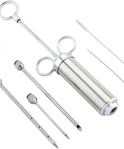 Restaurantware Met Lux Meat Injector Kit Professional Food Injector Syringe Kit – 2 Ounce Syringe 3 Needles Stainless Steel Meat Injector Set 2 Cleaning Brushes For Marinating And Seasoning 2