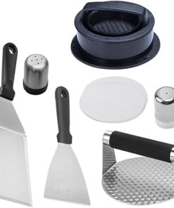 YARNOW Stainless Steel Burger Press Set Griddle Tools BBQ Grill Tool Set Cooking Brush Outdoor Grilling Kit