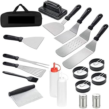 19 Pcs Flat Top Grill Accessories, Griddle Accessories Kit with Griddle Spatula, Scraper and Egg Rings, Stainless Steel Griddle Tools Set for Outdoor BBQ and Camping 19 Pcs Flat Top Grill Accessories, Griddle Accessories Kit with Griddle Spatula, Scraper and Egg Rings, Stainless Steel Griddle Tools Set for Outdoor BBQ and Camping