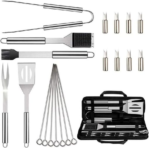 20-Pack BBQ Grill Accessories Tool Set, Stainless Steel BBQ Kit with Oxford Cloth Box for Camping/Kitchen, BBQ Utensils