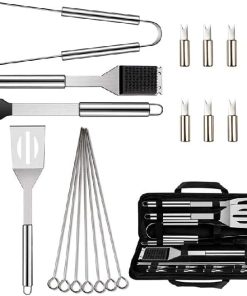20-Pack BBQ Grill Accessories Tool Set, Stainless Steel BBQ Kit with Oxford Cloth Box for Camping/Kitchen, BBQ Utensils