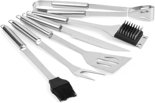 Stainless Steel Barbecue Set, Household Barbecue Tools, 6-Piece Barbecue Combination, Portable Barbecue Rack, Easy-to-Clean Barbecue Shovel (White-Fruit peach5) - Image 2