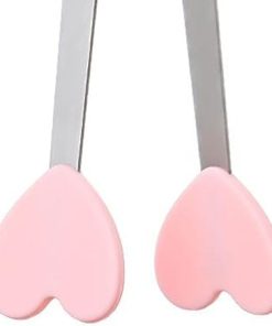TEMKIN IceTongs Mini Silicone Head Food Tong Stainless Steel Non-Slip Handles Snack Food Tong BBQ Bread Ice Cube Clip Home Kitchen Accessories Tongs, Pink 2