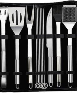 PRETYZOOM 12pc Stainless Steel BBQ Tool Set Grill Utensils Kit Brush Fork Tweezer Storage Bag for Outdoor Cooking