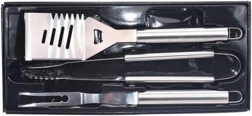 BBQ Accessories,Stainless Steel Grill Tools,3pc Grill Accessories with Spatula, Fork, Clamp - Gifts for Dad Durable