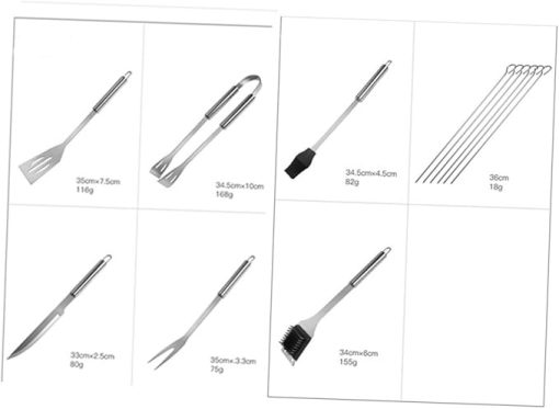 BBQ Tools Kit 12pcs Stainless Steel Barbecue Tools with Brush Knife Fork Clamp and Skewer Compact Storage Bag Included - Image 2