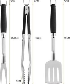 Generic 3pcs Stainless Steel Grill Utensil Set Barbecue Fork Tongs Grilling Spatula Portable Multifunction BBQ Grill Tool Kitchen Tools, Silver Black, Barbecue Utensils ﻿ 2