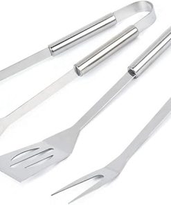 3 Pcs Stainless Steel Barbecue Tools Set - Barbecue Utensils Kit/Grill Cooking Tools - Portable BBQ Accessories with Sturdy Storage Box - Ideal BBQ Set Gifts On for Men W