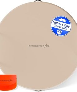 KitchenStar 16-inch Pizza Stone for Oven and BBQ Grill with Handles, Round, 5/8" Thick - Natural Cordierite, 1800 °F Resistant, Baking Stone Set with Stainless Steel Rack & Plastic Scraper Tool