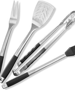 4pc Stainless BBQ Grilling Utensil Tool Set, Heavy Duty Grill Accessories