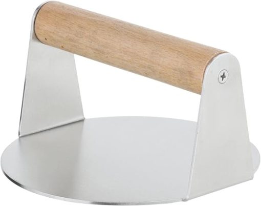 misppro Manual Burger Press Wooden Handle Bacon Steak Heavy Duty Easy to Clean Non-Stick Cooking for Griddle Accessories Restaurant - Round