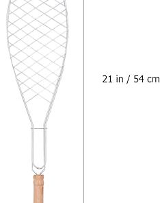 Angoily Grill Accessories 4 Pcs Fish Grill with Rosewood Handle Non- BBQ Clip Net Outdoor Tool for Camping Picnic Chopa Camping Accessories 2