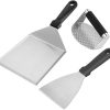 BBQ Grill Tool Set 3-Piece Stainless Steel Burger Press Spatula Set Easy to Use Clean
