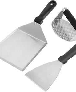 BBQ Grill Tool Set 3-Piece Stainless Steel Burger Press Spatula Set Easy to Use Clean