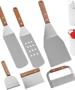 POPETPOP BBQ Accessories Grill Tools Set 8pcs Grilling Utensils Heavy Duty Stainless Steel Meat Tenderizer Cleaning Brush for Outdoor Camping