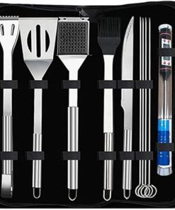 Grilling Accessories, BBQ Grill Tools Set, 10PCS Stainless Steel Grilling Kit for Smoker, Camping, Kitchen, Barbecue Utensil Gifts for Men Women with Thermometer
