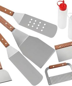 Stainless Steel BBQ Grill Spatula Set 8pcs Grilling Kit Ergonomic Design Portable for Outdoor BBQ Camping Restaurant