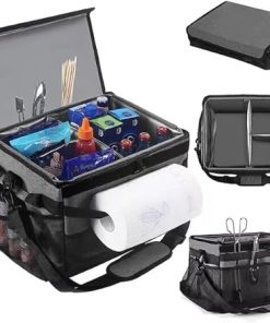 Foldable barbecue tool storage bag, camping picnic outdoor BBQ accessories seasoning storage bag, Gray