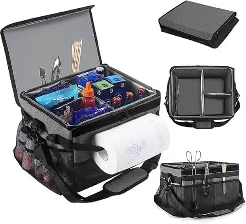 Foldable barbecue tool storage bag, camping picnic outdoor BBQ accessories seasoning storage bag, Gray Foldable barbecue tool storage bag, camping picnic outdoor BBQ accessories seasoning storage bag, Gray