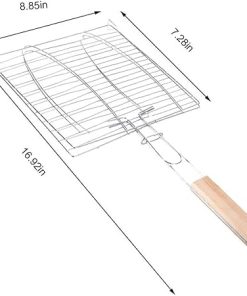 Stainless Steel Grilling Fish Clip with Wooden Handle,Heat-Resistant Grill Fishes Folder,Multi-Purpose BBQ Grilling Basket, Picnic Tools Grill Accessories for Outdoor Restaurant-2pcs 2