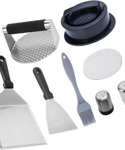 Mikikit 1 Set Stainless Steel Grill Tool with Burger Press Basting Brush and Spatula for Outdoor Cooking and Camping Complete Grilling for Food Enthusiasts