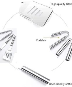 BBQ Tool Set 3pc Grill Accessories with Spatula, Fork, Clamp – Gifts for Dad Durable, Stainless Steel Grill Tools 2
