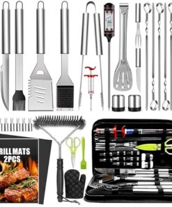 Dads Backyard 34 Pcs Grill Accessories Grilling Gifts for Men, 16 Inches Heavy Duty BBQ Accessories, Stainless Steel Grill Tools, Grill Mats for Backyard, Silver