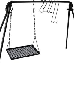 Adjustable Swing Grill Campfire Cooker - Heavy-duty Carbon Steel Outdoor Cooking Stand with Dual-chain System & Quick-release Design for Backyard, Beach & Slope Grilling