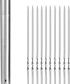 BBQ Stainless Steel Barbecue Skewer BBQ Skewers Iron Stick for Outdoor Camping Picnic Barbecue Skewers Tools Accessories(11Pcs 28cm)