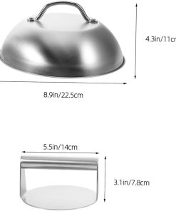 Garneck Sturdy Stainless Steel Burger Press Set BBQ Grilling Accessories for Indoor Outdoor Cooking Cheese Melting Dome Griddle Kit 2