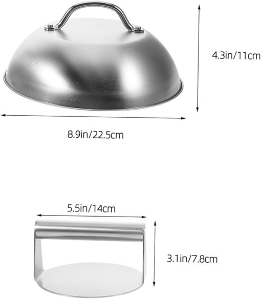 Garneck Sturdy Stainless Steel Burger Press Set BBQ Grilling Accessories for Indoor Outdoor Cooking Cheese Melting Dome Griddle Kit - Image 2