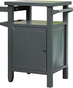 Portable Outdoor Grill Cart with Ample Storage, Metal Construction & Wheels for BBQ Gatherings, Dark Grey