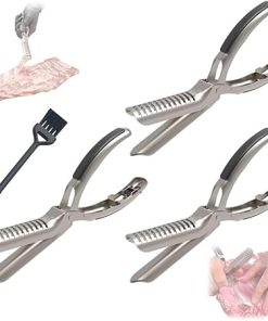 Rib Prep Pro Stainless Steel Rib Membrane Remover Tool,BBQ Ribs Skinner for Barbecue Prep,Kitchen Grill Gadget Dishwasher Safe BBQ Accessory with Arc Clamp & Non-Slip Grip(3 PCS)