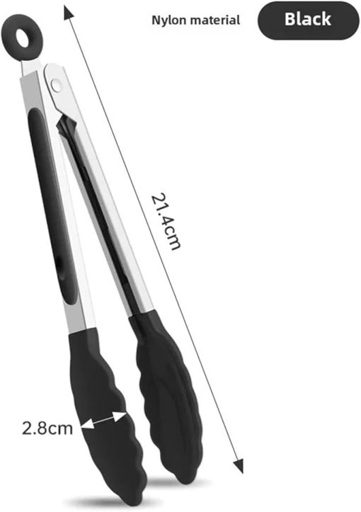 BBQ Tongs, BBQ High Temperature Resistant Nylon Food Clip Stainless Steel Bread Clip BBQ Clip Outdoor Cooking Accessories(7-inch Trumpet - bla) - Image 2
