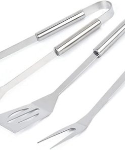 3Pcs BBQ Grill Cooking Utensils Tool Set Stainless Steel Barbeque Accessories -Tool Kit Tongs, Spatula Meat Fork with Portable Case for Cooking, Backyard Barbecue, Outdoor Cam 2