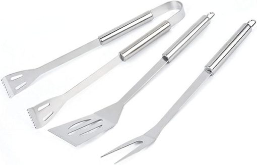 3Pcs BBQ Grill Cooking Utensils Tool Set Stainless Steel Barbeque Accessories -Tool Kit Tongs, Spatula Meat Fork with Portable Case for Cooking, Backyard Barbecue, Outdoor Cam - Image 2