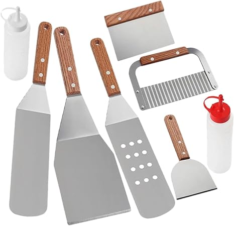 Mipcase BBQ Spatula Set 8pcs Grilling Utensils Scraper Flat Spatula Durable Stainless Steel BBQ Tools for Outdoor Camping Grilling Accessories Mipcase BBQ Spatula Set 8pcs Grilling Utensils Scraper Flat Spatula Durable Stainless Steel BBQ Tools for Outdoor Camping Grilling Accessories