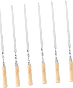 6Pcs Roasting Sticks with Wooden Handles Bbq Skewers for Outdoor Camping for Grilling Meat and Vegetables Durable and Heat Resistant Bbq Tools