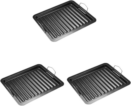 BESPORTBLE 3pcs Grilling Pan Barbecue Grill Accessory Portable Fry Pan Non-Stick Surface Easy Cleanup
